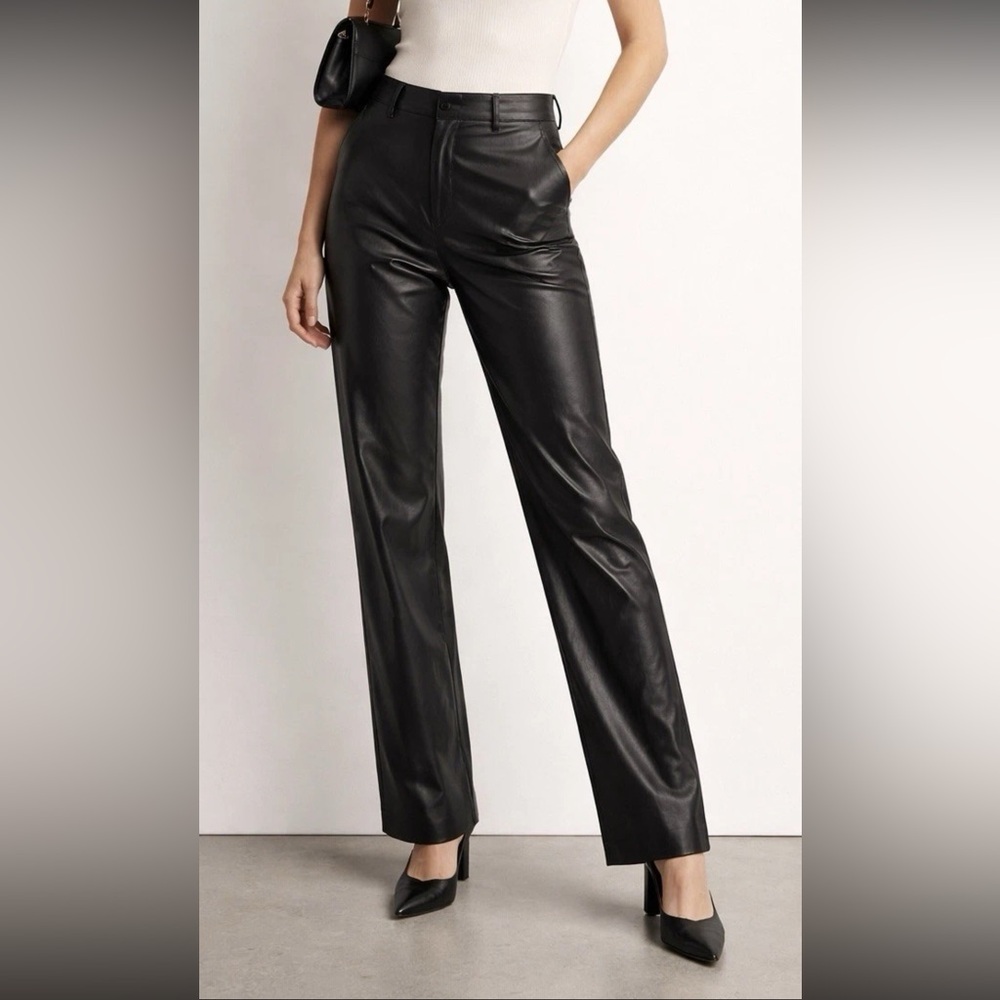 Aritzia Babaton Black Faux Leather Straight-Leg Pants
